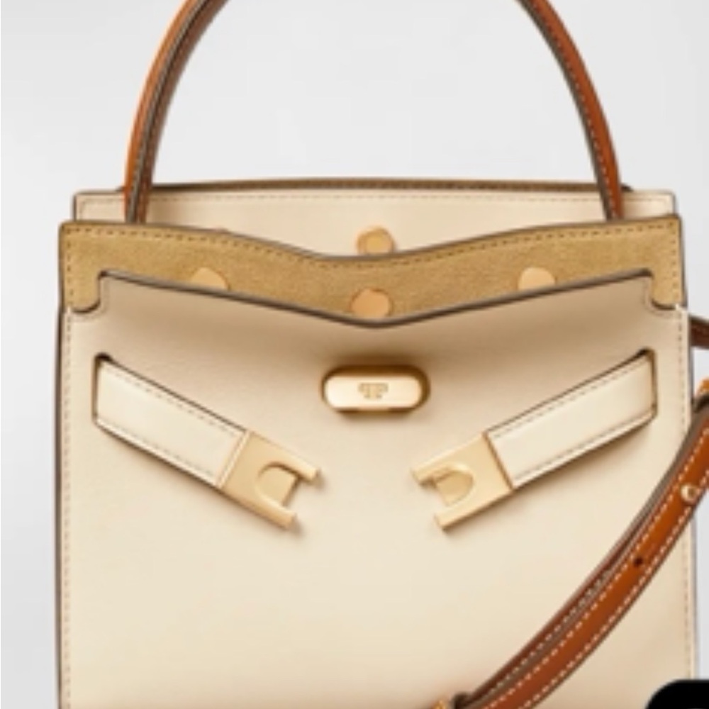 Tory Burch Cream and Tan Mini Bag with Gold Hardware